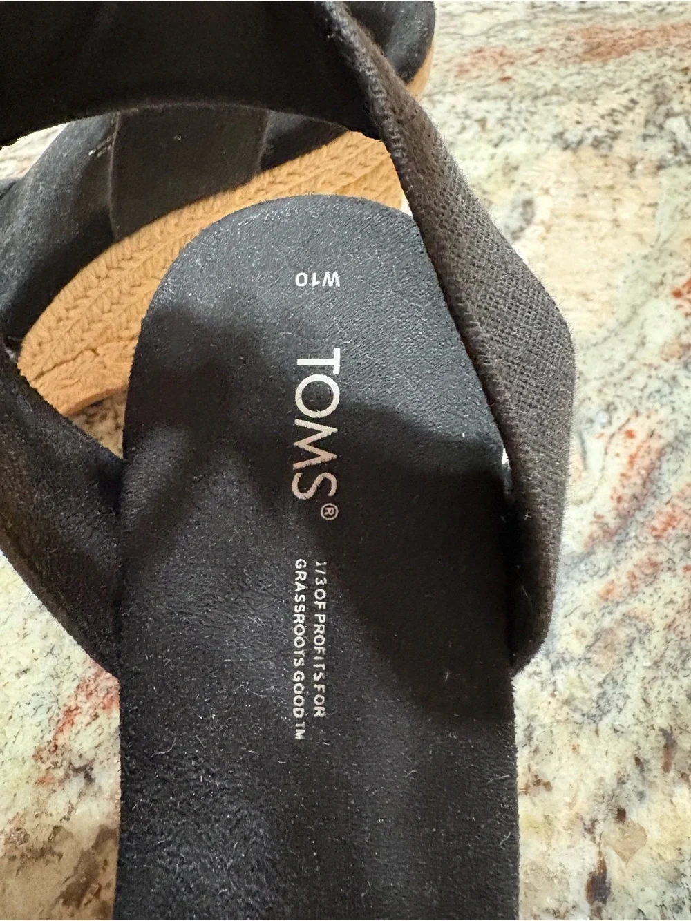 Toms Black Fabric Espadrille Wedge Sandals with Ankle Strap